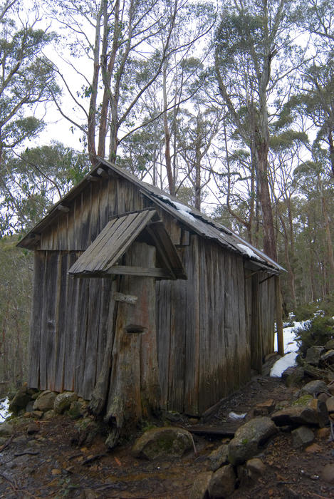 an old trappers shelter in walls of jerusalem national park, tasmania