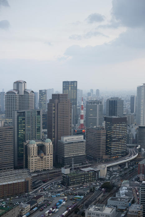 panoramic view of buildings in the japanese city osaka