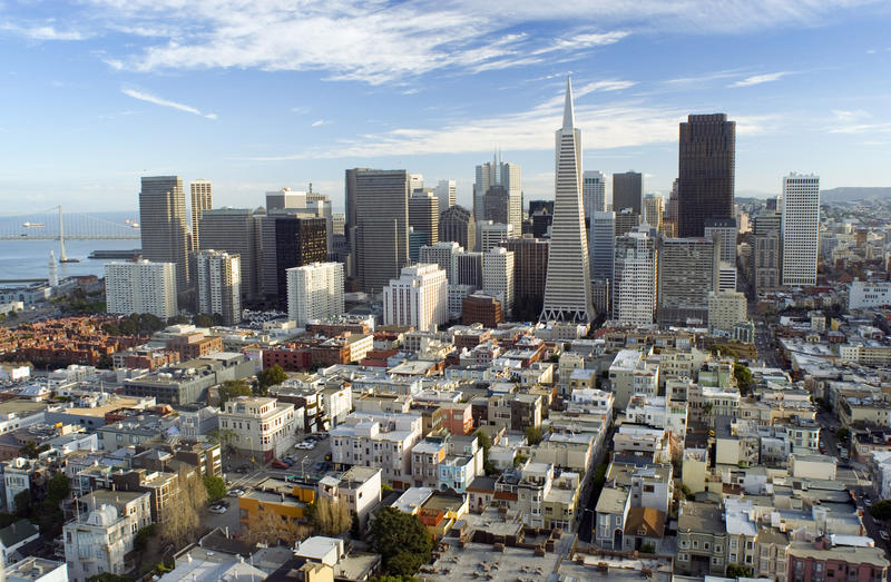 tall buildings of san francisco skyline viewed from coit tower