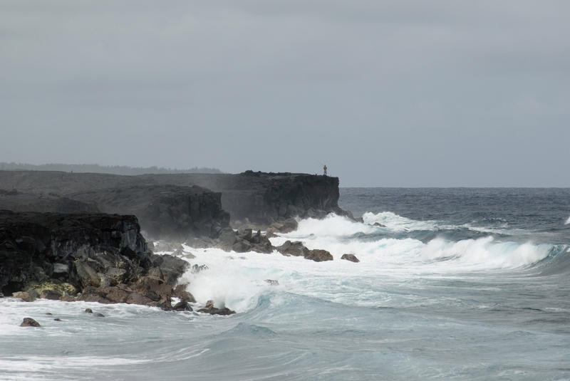 rugged oceanscape, black volcanic rocks at Kalapana, Big Island, Hawaii