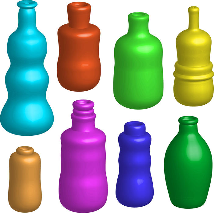 <p>3d set of bottles clip art illustration.</p>