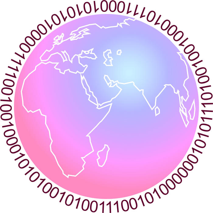 <p>Pink binary globe clip art illustration.</p>