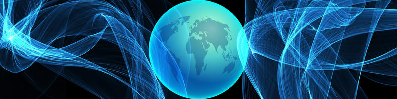 <p>Blue globe banner clip art illustration.</p>
