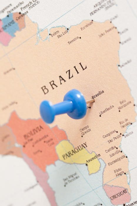 9604   Thumb tack pin in a map of Brazil