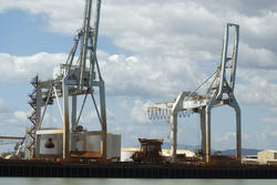 10788   Large industrial cranes at a cargo wharf