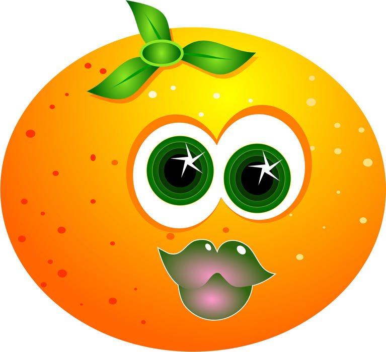 <p>An orange fruit with a cartoon face clip art illustration.</p>