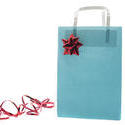 8650   Blue paper bag decorated with a shiny red ribbon