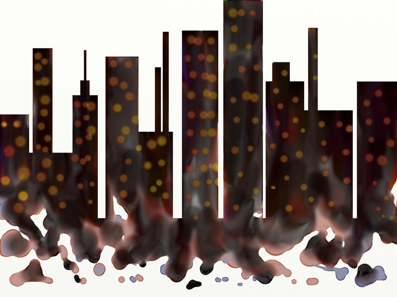 <p>Digitally painted city skyline.</p>