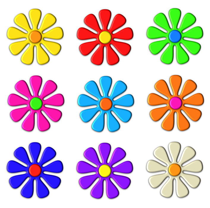<p>Colourful 3d flowers Clip Art illustration.</p>