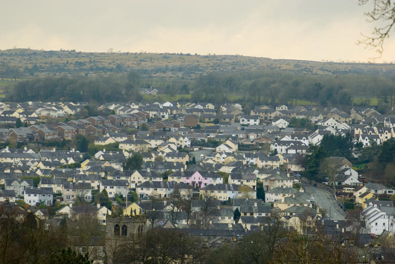 View over a typical English Council estate with medium density residential housing and accomodation