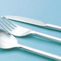 10597   Glossy Silver Cutlery on a Cyan Background