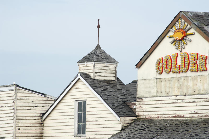 Derelict buildings in Frontierland Pleasure Park in Morecambe which was forced to close in 2000 due to dwindling numbers of people and is now slowly being dismantled