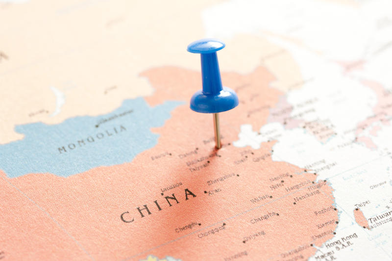 Destination Concept - Close up Blue Pin on the Map of China