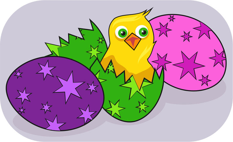 <p>Easter chick and eggs clip art illustration.</p>
