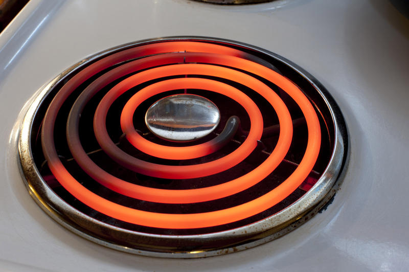 Red hot glowing hot plate on a hob or the top of a domestic stove for cooking food