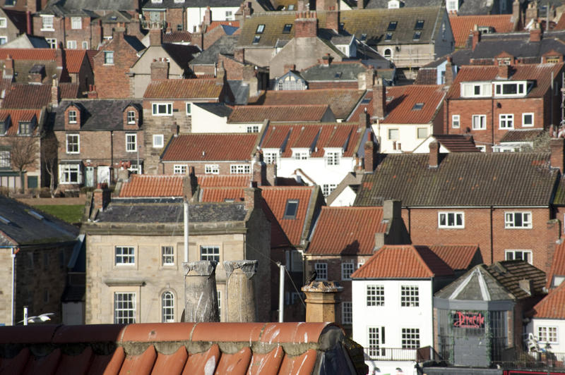 Typical English urban houses with a view over the rooftops of Whitby in North Yorkshire