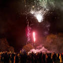 8879   Crowd watching a colorful pink fireworks display