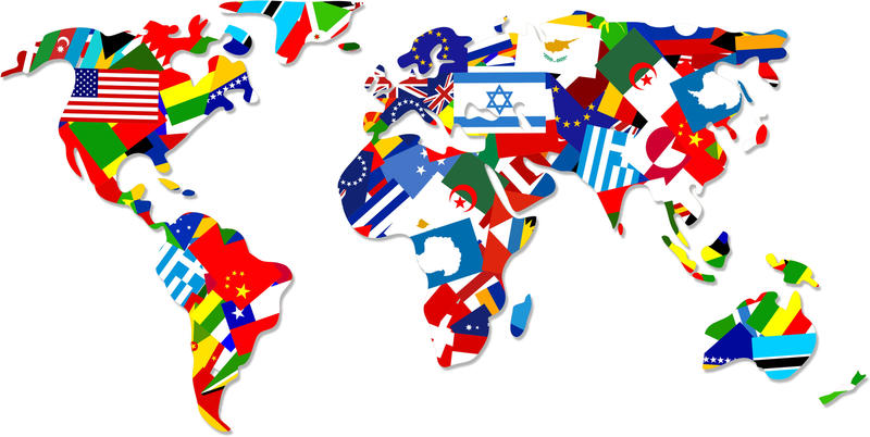 <p>Map of the world made up of flags.</p>