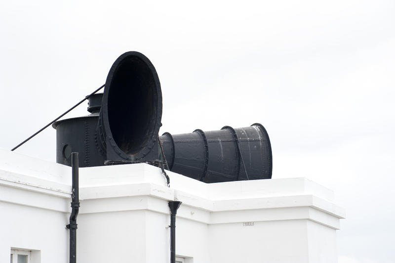 Large foghorns at Whitby South Lighthouse to warn of the danger of a reef close to the harbour entrance when visibility is reduced by fog