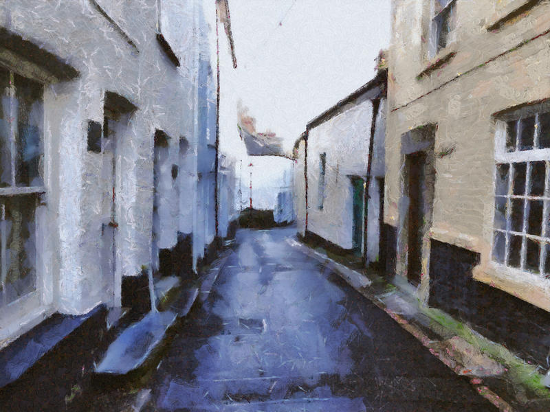 <p>Historical village of Fowey, Cornwall, UK. Painted effect</p>
