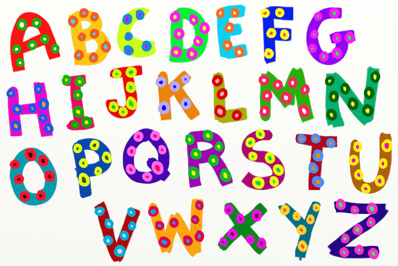 <p>Funky hand painted alphabet clip art illustration.</p>