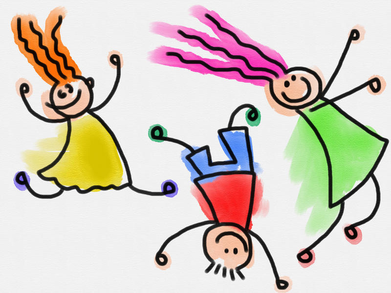 <p>Funky stick kids having fun.</p>