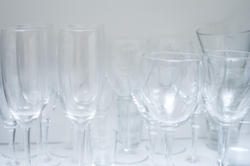 8213   Assorted glasses on a kitchen shelf