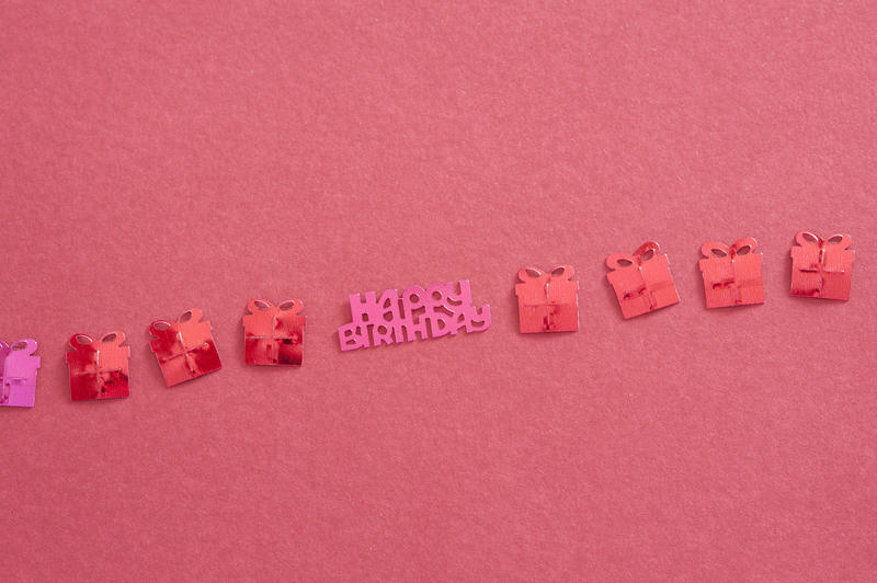 Simple Happy Birthday Divider Against Red Background, Emphasizing Gift Boxes Design.