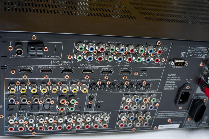 Close up Details of Back Panel of Modern Black Home Theater Device