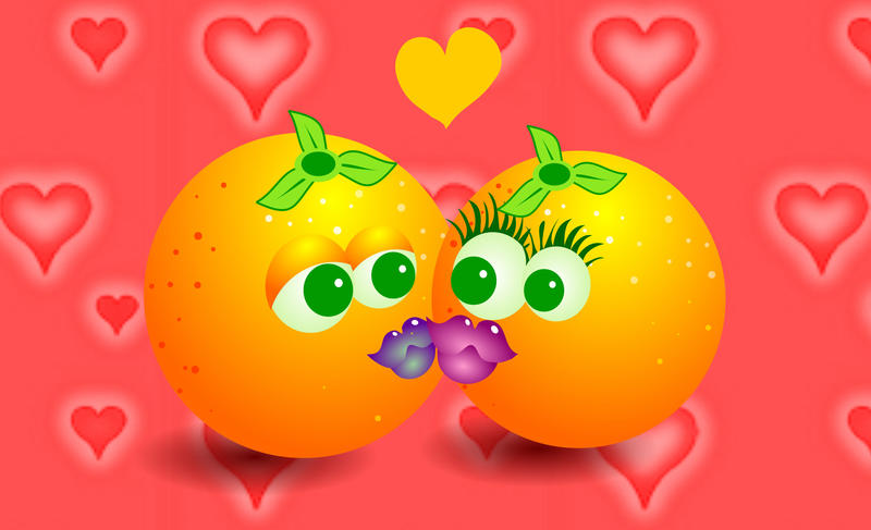 <p>Kissing oranges clip art illustration.</p>

