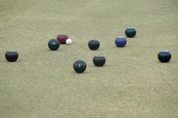 10992   Bowls lying around a jack on a bowling green