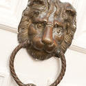 10646   Metal Lion Head Knocker on White Door