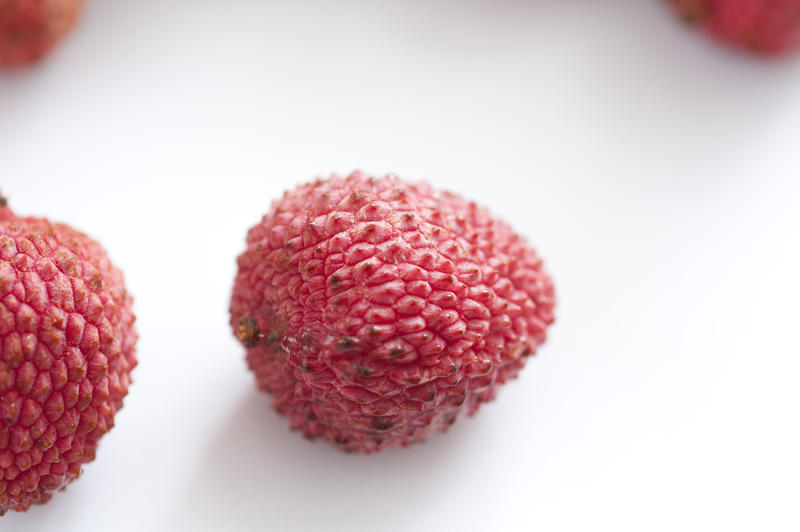 Close up Healthy Fresh Pink Lychees Fruits Isolated on White Background