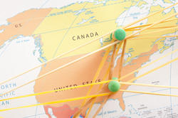 10738   North America Links Concept Using Map and Pins