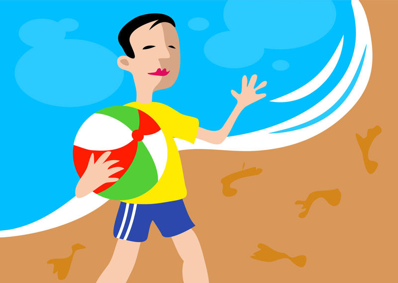 <p>Cartoon boy at the beach clipart.</p>