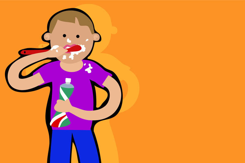 <p>Boy brushing his teeth.</p>