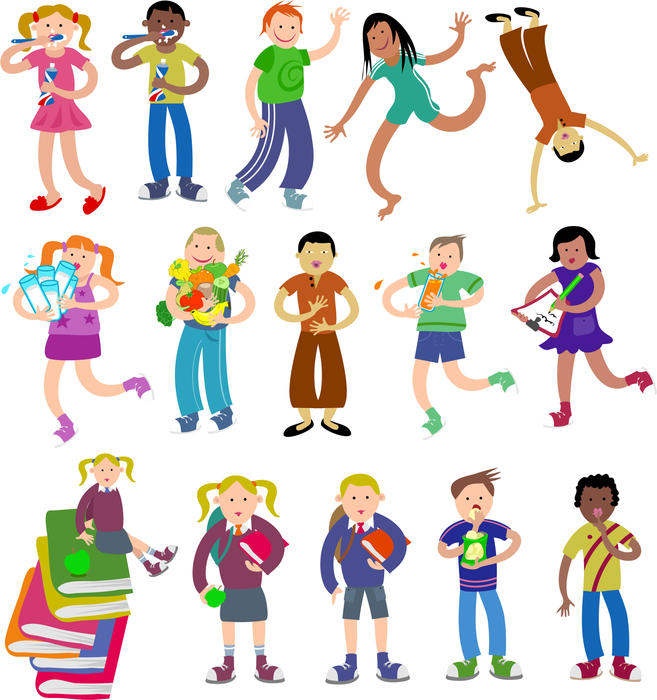 <p>A group of girls and boys doing various activities.</p>