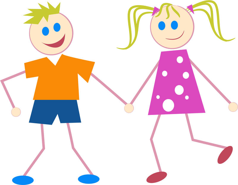 <p>Stick kids holding hands.</p>