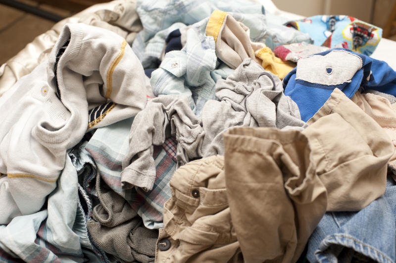 Close up Big Dirty Messy Pile of Laundry on the Floor at Home