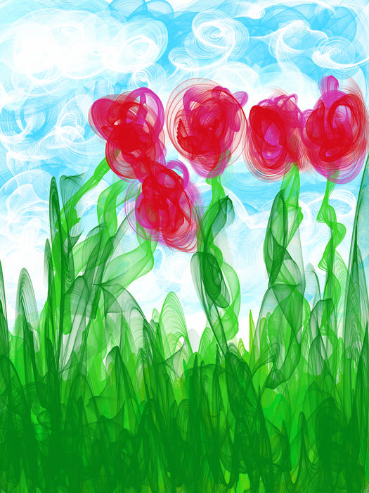 <p>Digital abstract red roses in a field.</p>