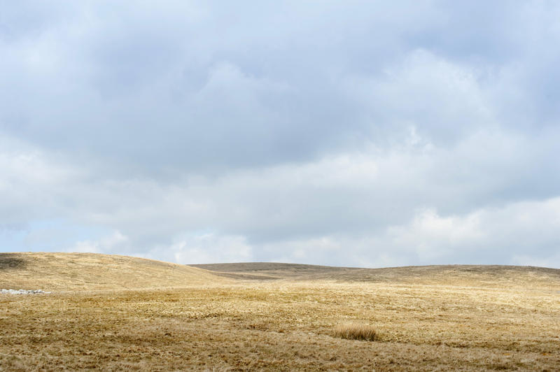Landscape view of the open rolling moorland around Ribblehead in the North Yorkshire moors