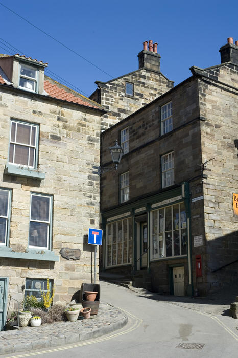 Robin Hoods Bay buildings with the steeply curving Kings Street running between them