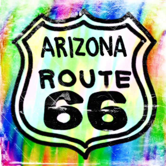 <p>Textured grunge route 66 sign painting.</p>