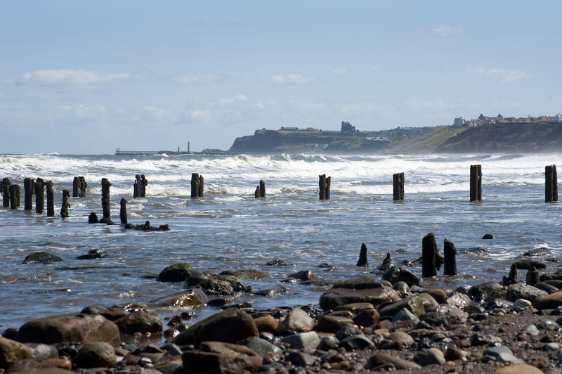 View of Coastal defences protect the north yorkshire coast line for erosion