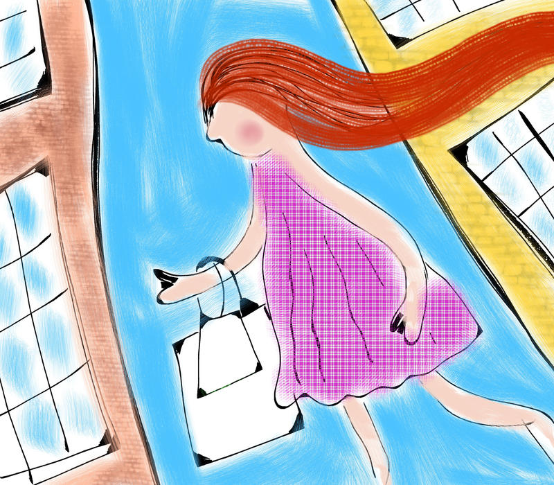 <p>Shopping girl doodle painting.</p>