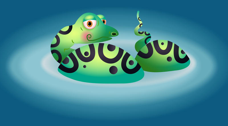 <p>Cartoon snake in a lake.</p>