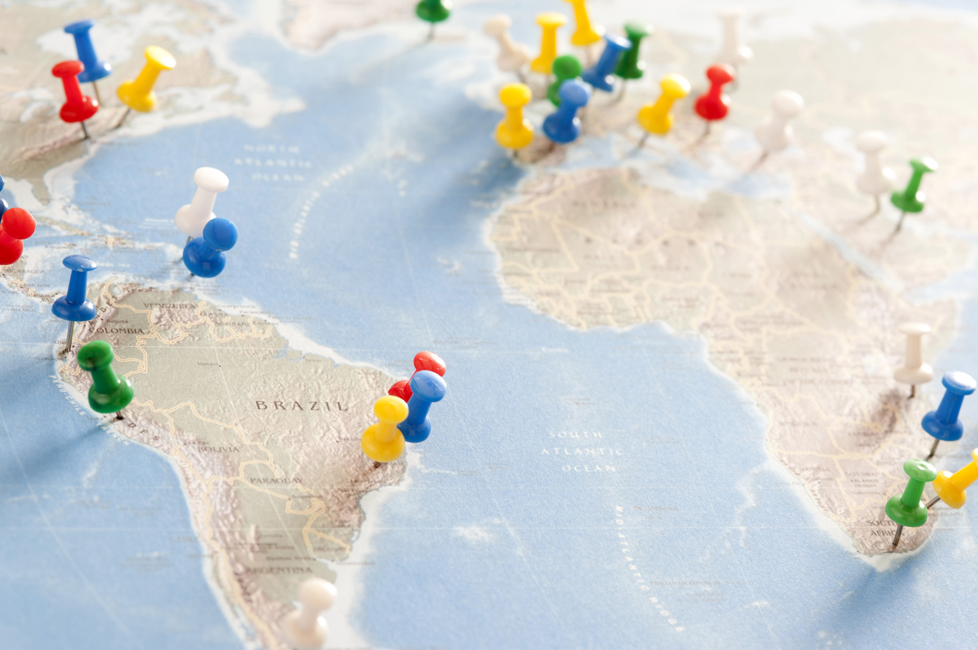 Free Stock Photo 10697 Colored Pins Pinned On South Atlantic Map