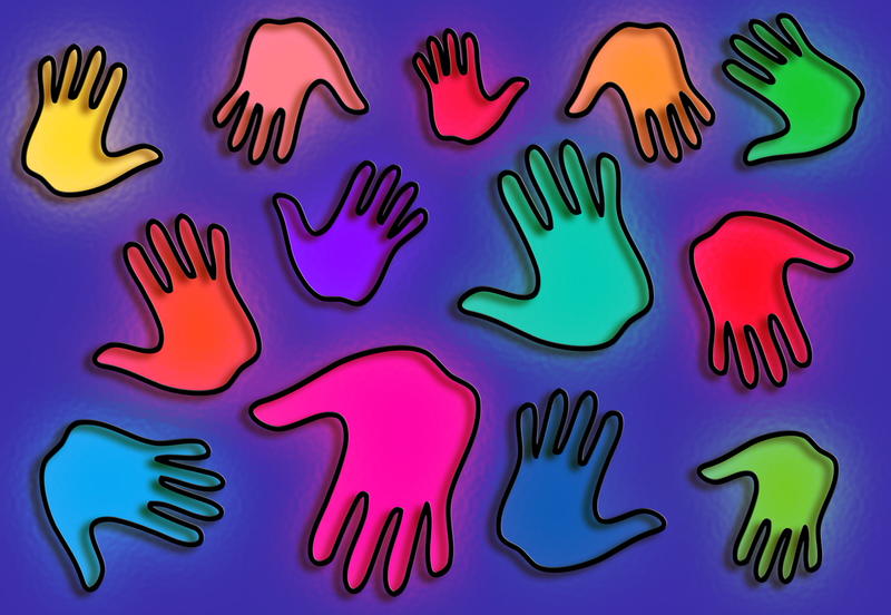 <p>Stained glass hand prints.</p>