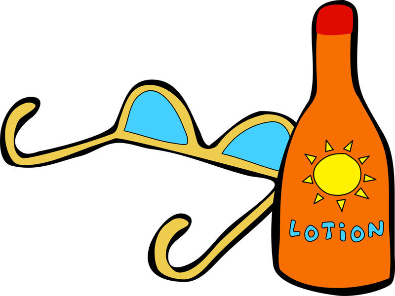 <p>Sun tan lotion and shades clip art illustration.</p>
