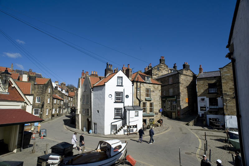 Street scene in Robin Hoods Bay, a quaint little fishing village on the North Yorkshire coast